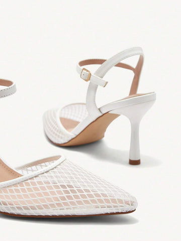 White Mesh Pointed Toe Sexy High Heel Elegant Women Pump