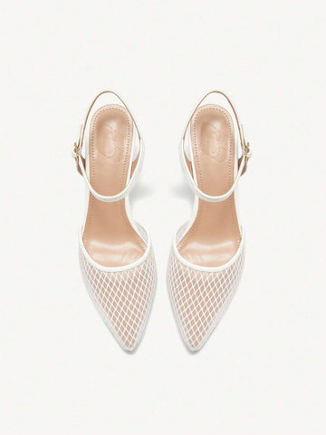 White Mesh Pointed Toe Sexy High Heel Elegant Women Pump