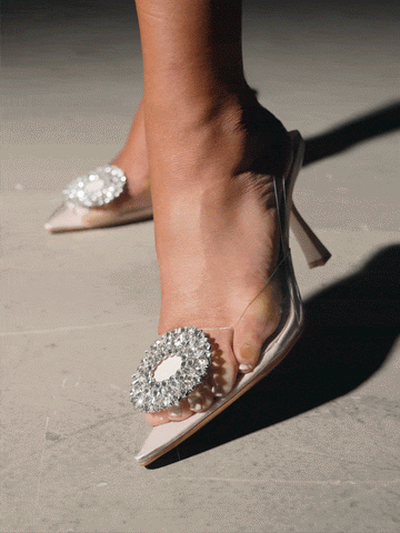 Woman Shoes Elegant Rhinestone Decor Point Toe Clear Heeled