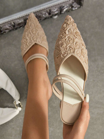 Woman Shoes Vacation Flower Decor Mules, PVC Sculptural Heeled Brown