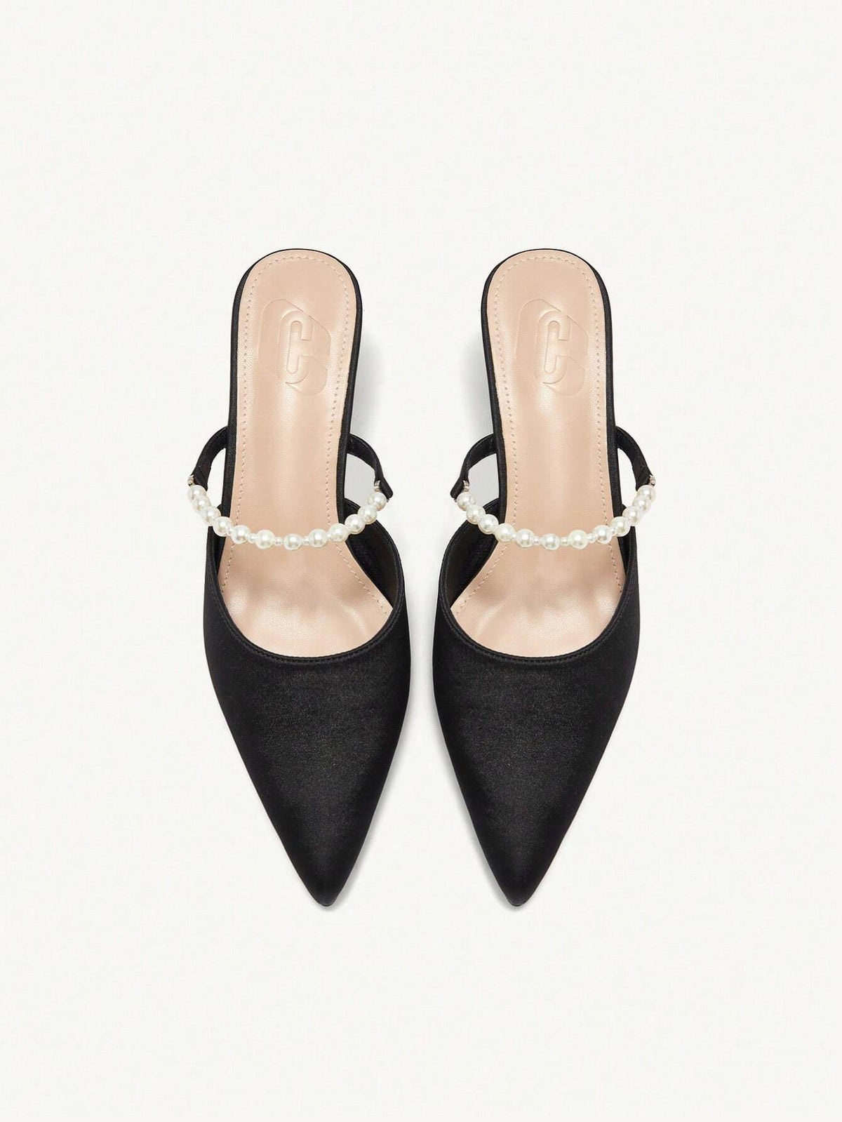 Women's Pearly Chain Pointed Toe Spool High Heel Mid Heel Elegant