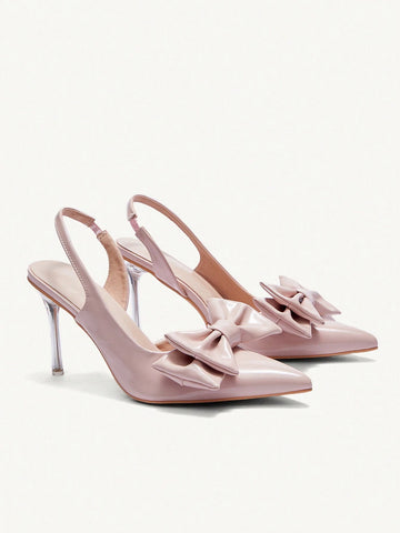 Women's Point-Toe Transparent High Heel Shoes With Oversized Bow Design, Elegant