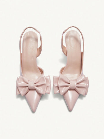 Women's Point-Toe Transparent High Heel Shoes With Oversized Bow Design, Elegant