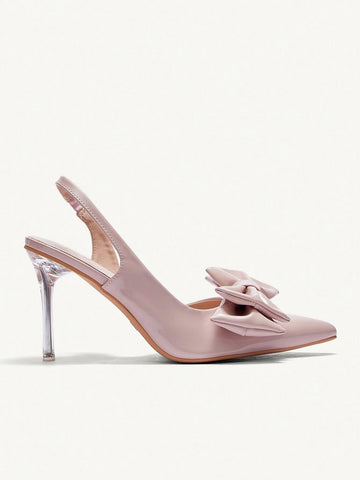 Women's Point-Toe Transparent High Heel Shoes With Oversized Bow Design, Elegant