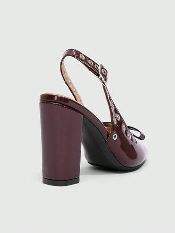 Women's Pointed Toe Heels With Butterfly Decor, Chunky Heel, Fashion