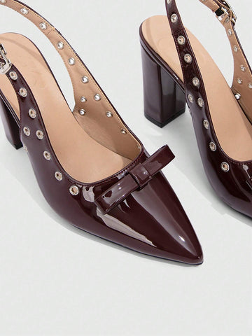 Women's Pointed Toe Heels With Butterfly Decor, Chunky Heel, Fashion