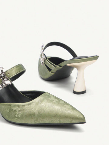 Women's Pointed Toe High Heel Rhinestone Buckle Pumps Fall