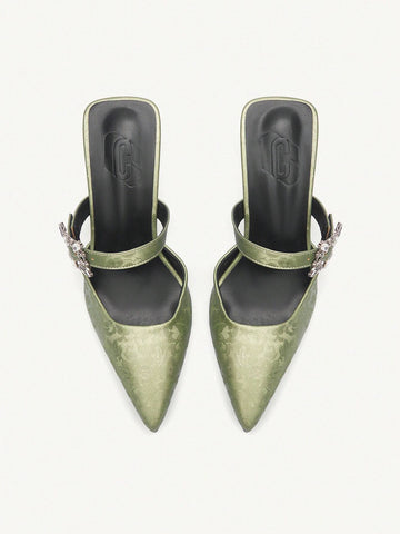 Women's Pointed Toe High Heel Rhinestone Buckle Pumps Fall