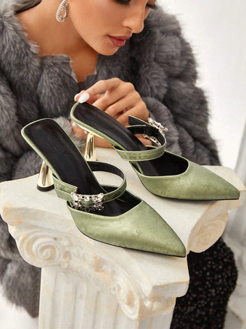Women's Pointed Toe High Heel Rhinestone Buckle Pumps Fall