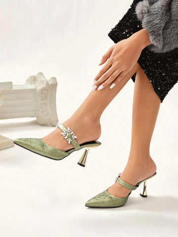 Women's Pointed Toe High Heel Rhinestone Buckle Pumps Fall