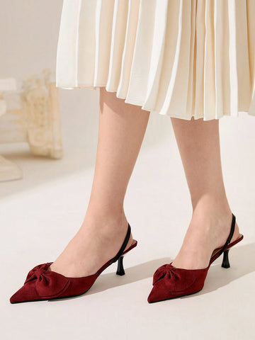 Women's Pointed Toe Mid-Heel Butterfly Decor Pumps, Burgundy Elegant Romantic