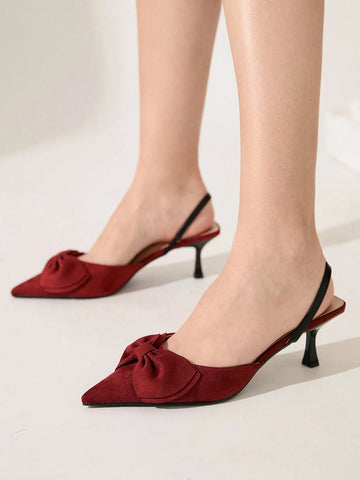 Women's Pointed Toe Mid-Heel Butterfly Decor Pumps, Burgundy Elegant Romantic