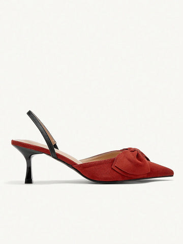 Women's Pointed Toe Mid-Heel Butterfly Decor Pumps, Burgundy Elegant Romantic