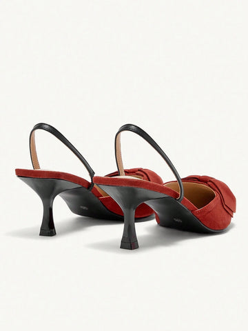 Women's Pointed Toe Mid-Heel Butterfly Decor Pumps, Burgundy Elegant Romantic