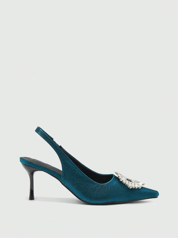 Women's Pointed Toe Stiletto High Heel Shoes, Elegant Office & Daily Wear Green Suede Round Buckle Pumps