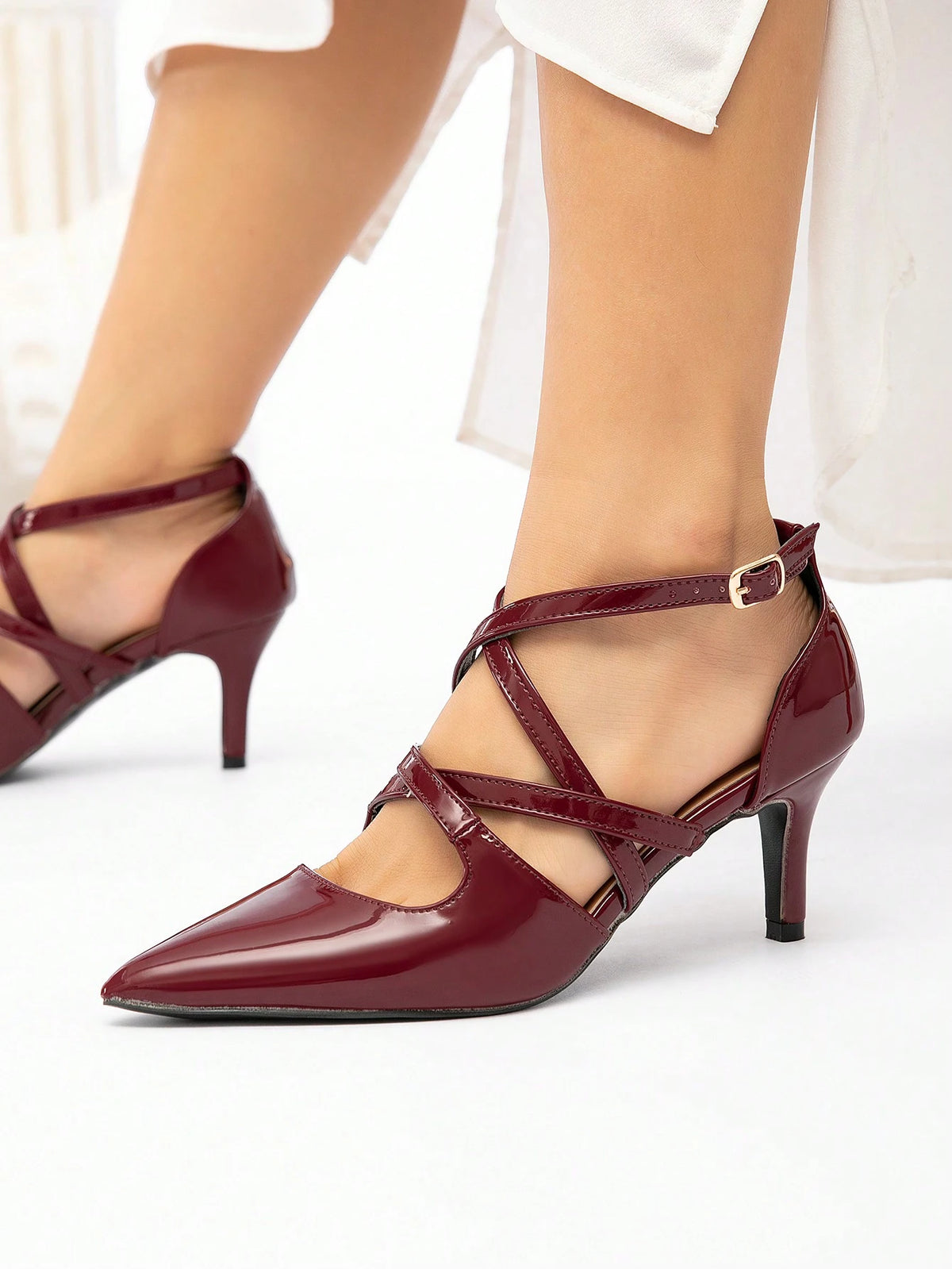 Women's Pointed Toe Strappy Criss-Cross Hollow-Out Stiletto High Heel Shoes, Sexy