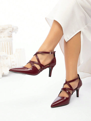Women's Pointed Toe Strappy Criss-Cross Hollow-Out Stiletto High Heel Shoes, Sexy