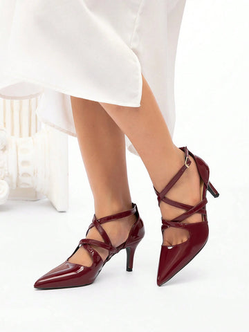Women's Pointed Toe Strappy Criss-Cross Hollow-Out Stiletto High Heel Shoes, Sexy