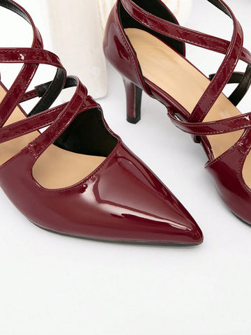 Women's Pointed Toe Strappy Criss-Cross Hollow-Out Stiletto High Heel Shoes, Sexy