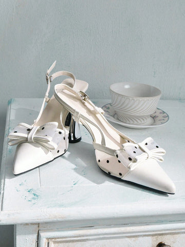 Women's Pointy Toe High Heel Polka Dot Bow Tie Pumps