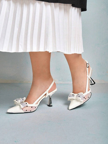 Women's Pointy Toe High Heel Polka Dot Bow Tie Pumps
