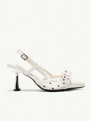 Women's Pointy Toe High Heel Polka Dot Bow Tie Pumps