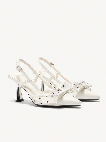 Women's Pointy Toe High Heel Polka Dot Bow Tie Pumps