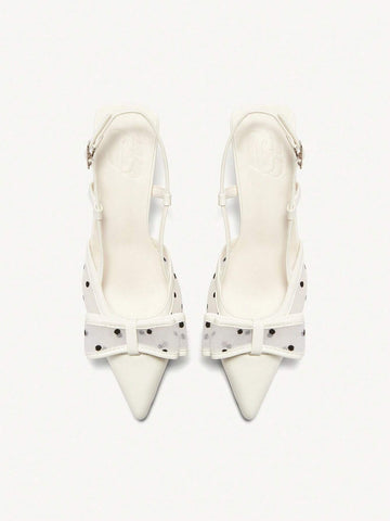 Women's Pointy Toe High Heel Polka Dot Bow Tie Pumps