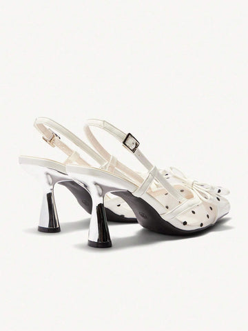 Women's Pointy Toe High Heel Polka Dot Bow Tie Pumps