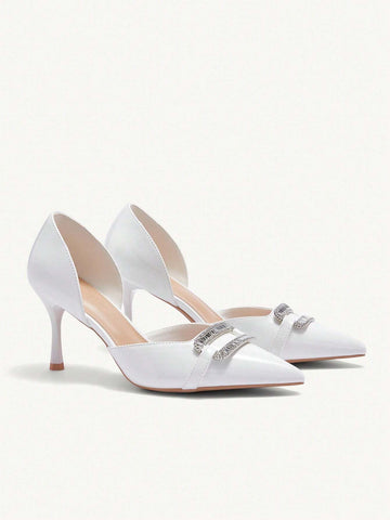 Women's White Pointed Toe Hollow-Out High Heel Pumps Fall
