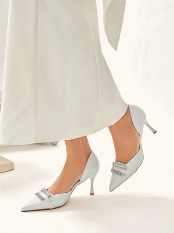 Women's White Pointed Toe Hollow-Out High Heel Pumps Fall