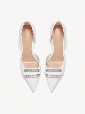 Women's White Pointed Toe Hollow-Out High Heel Pumps Fall