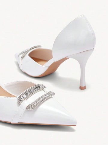 Women's White Pointed Toe Hollow-Out High Heel Pumps Fall