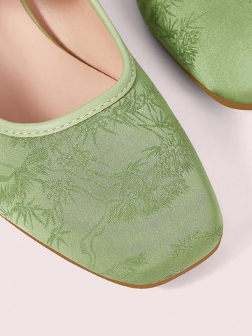 Square Toe Green Sweet Square Heel High Heels For Women