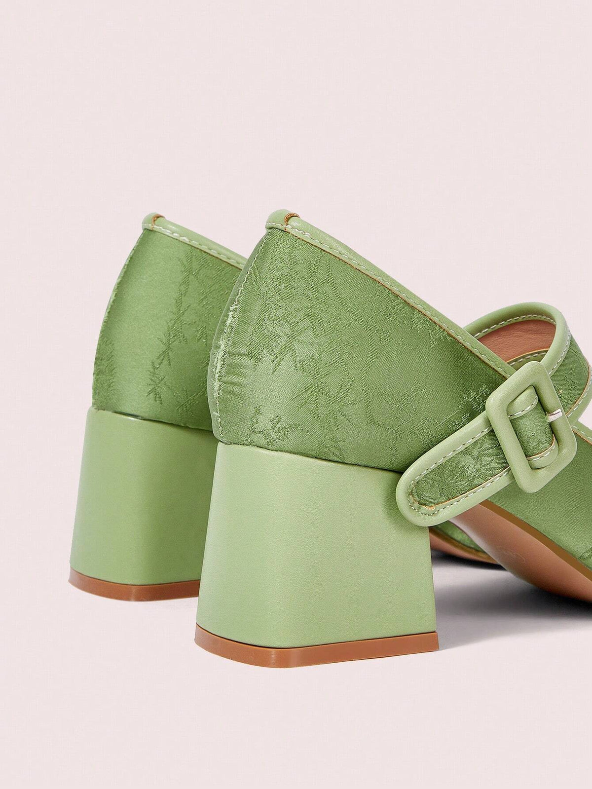 Square Toe Green Sweet Square Heel High Heels For Women