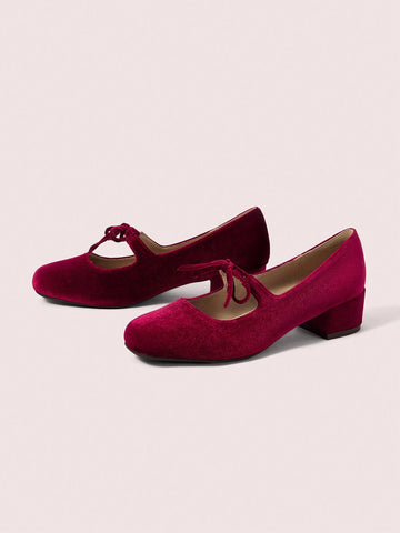 Women's Bow Decor Plain Color High Heels, Sweet School Style