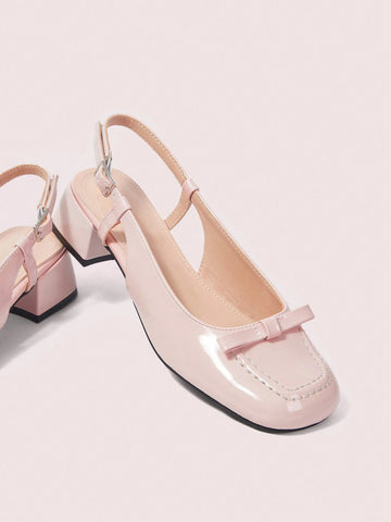 Women's Fashion Low Vamp Thick Strap Bowknot Closed Toe High Heel Sandals Spring