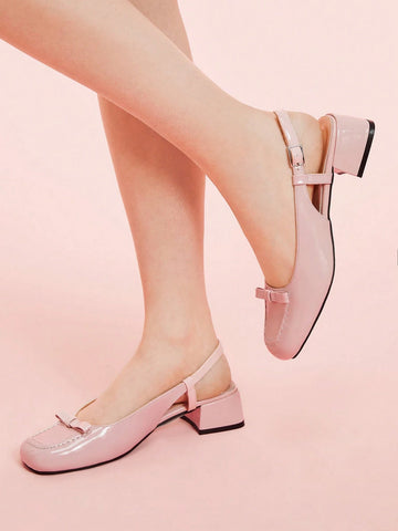 Women's Fashion Low Vamp Thick Strap Bowknot Closed Toe High Heel Sandals Spring