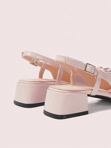 Women's Fashion Low Vamp Thick Strap Bowknot Closed Toe High Heel Sandals Spring