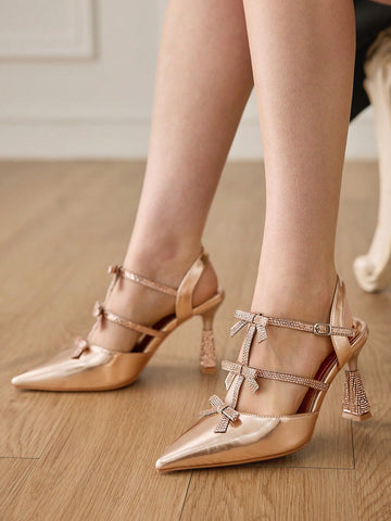 Ladies Pointed Toe Rhinestone Butterfly Decor High Heels Spring Shoes Spring Break Easter