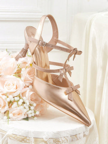 Ladies Pointed Toe Rhinestone Butterfly Decor High Heels Spring Shoes Spring Break Easter