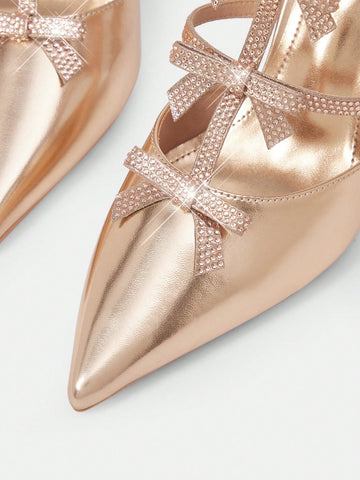 Ladies Pointed Toe Rhinestone Butterfly Decor High Heels Spring Shoes Spring Break Easter