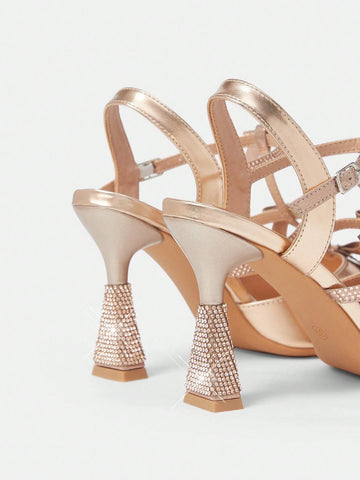 Ladies Pointed Toe Rhinestone Butterfly Decor High Heels Spring Shoes Spring Break Easter