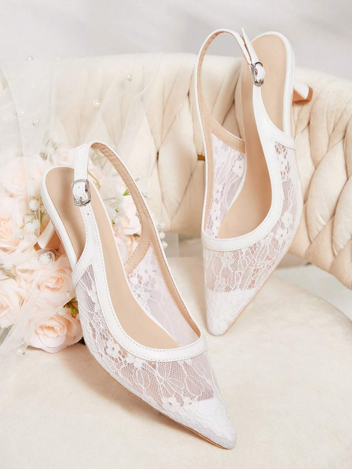 Pointed Toe Flat Fashionable Lace Sexy White Festival Comfortable High Heel