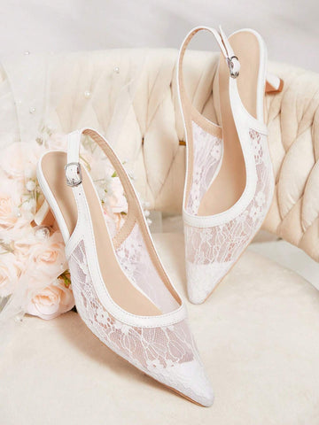 Pointed Toe Flat Fashionable Lace Sexy White Festival Comfortable High Heel