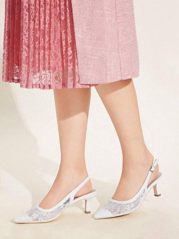Pointed Toe Flat Fashionable Lace Sexy White Festival Comfortable High Heel