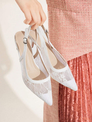 Pointed Toe Flat Fashionable Lace Sexy White Festival Comfortable High Heel