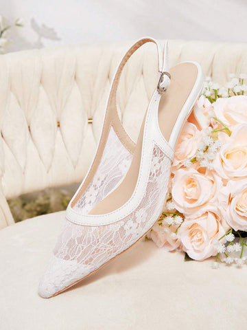 Pointed Toe Flat Fashionable Lace Sexy White Festival Comfortable High Heel