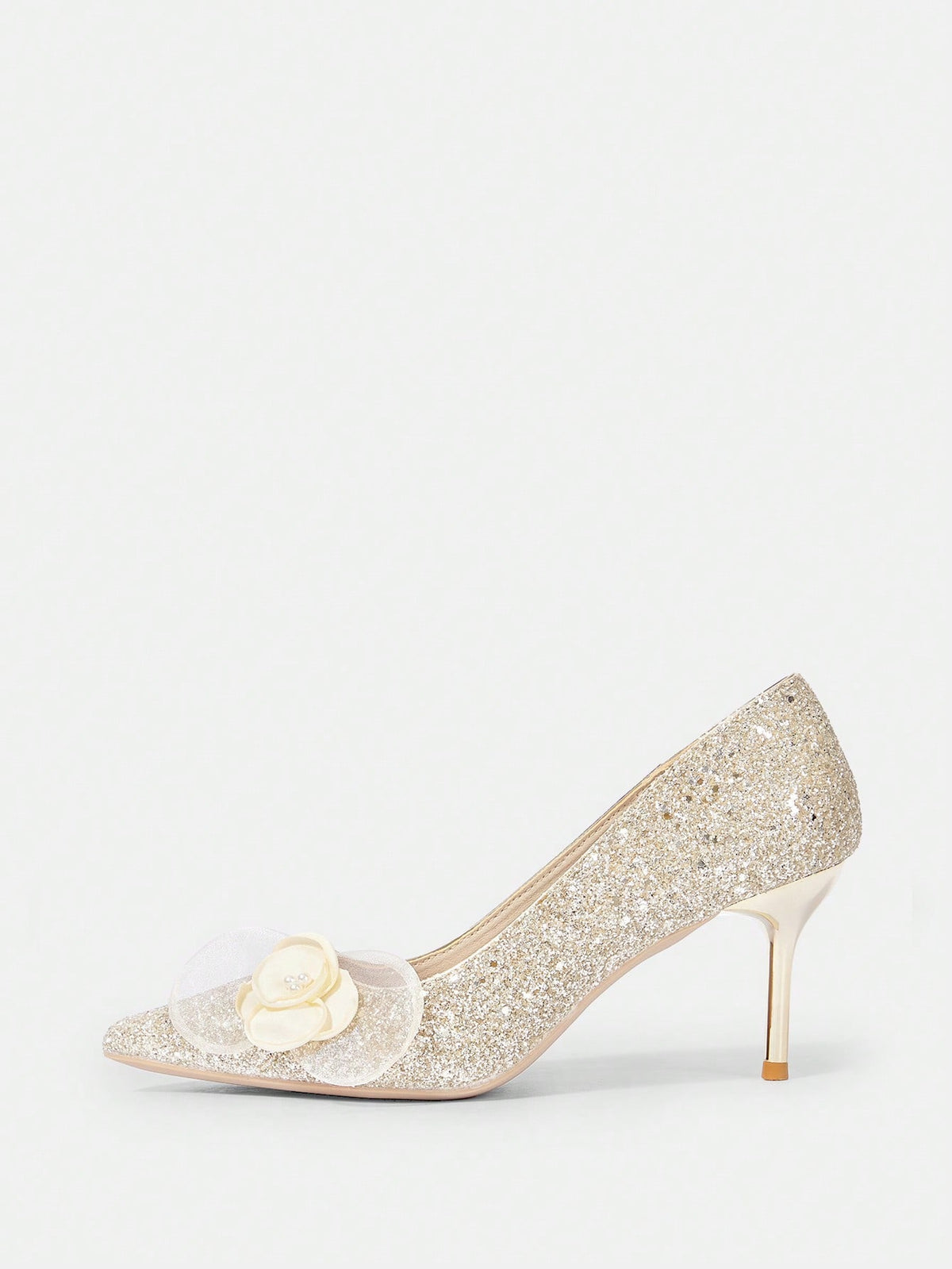 Pointed Toe Floral Decorated High Heel Wedding Party Pumps For Women