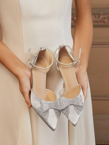 Pointed Toe Glitter Bow Decor High Heel Ladies' Dress Shoes